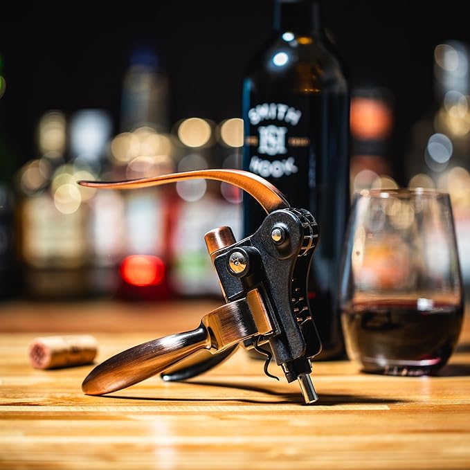 Wine Bottle Opener Set with Accessories Matte Bronze in Wood Box, Aerator, Extra Screws, Foil Cutter, Pourer, Vaccu Stopper, Winged Wine Opener, Rabbit Red Wine Corkscrew Set (Matte Bronze)