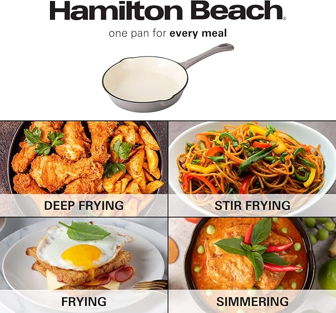 Hamilton Beach Enameled Cast Iron Fry Pan 8-Inch Navy (Gray, Fry 8-Inch)