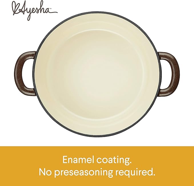 Ayesha Curry Cast Iron Enamel Casserole Dish/ Casserole Pan / Dutch Oven with Lid - 6 Quart, Brown Sugar
