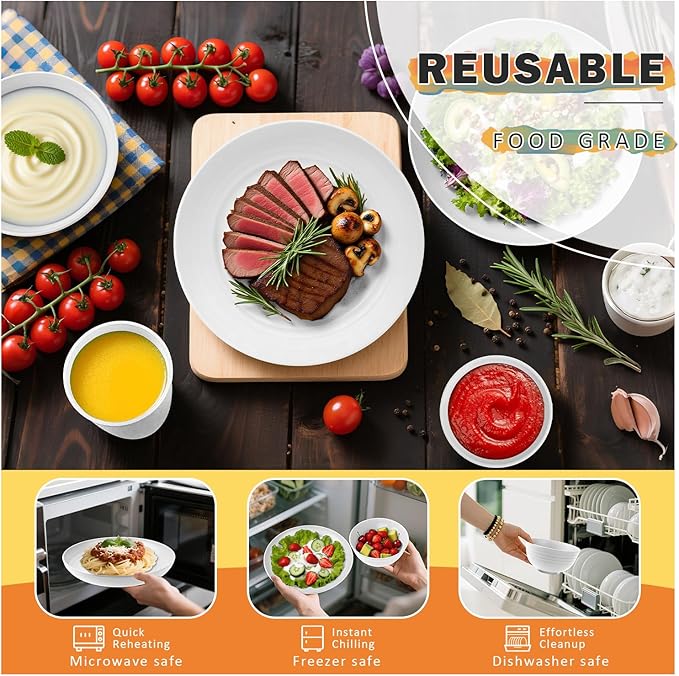 Wheat Straw Plates and Bowls Sets of 16，Unbreakable Dinnerware Sets for 4, Microwave & Dishwasher Safe Kids Dish Set for Kitchen, Outdoor, Camping, Party, RV- White