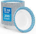 MUCHII 12 Oz Paper Bowls 200 Counts Disposable Bowls, Printed Soak Proof Small Bowls for Breakfast, Lunch, and Dinner Meals
