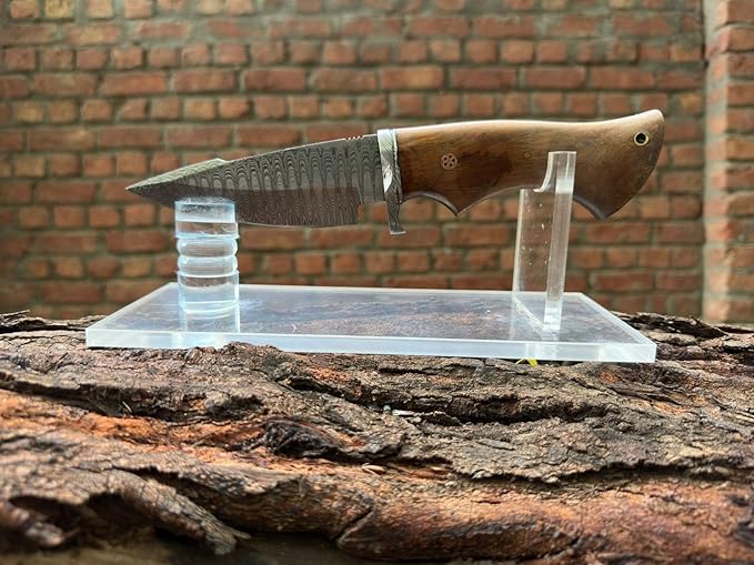 PAL 2000 KNIVES Acrylic Knife Display Stand Fixed Blade Knife Collection Display Stand Holder for Single Knife Rustic Cabin Home Decor (Clear Base) 3143