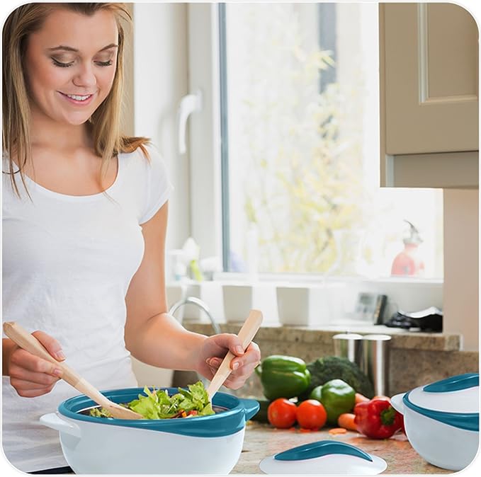 Pinnacle 3 Piece Thermo Dish Hot or Cold Casserole Serving Bowls with Lids Turquoise