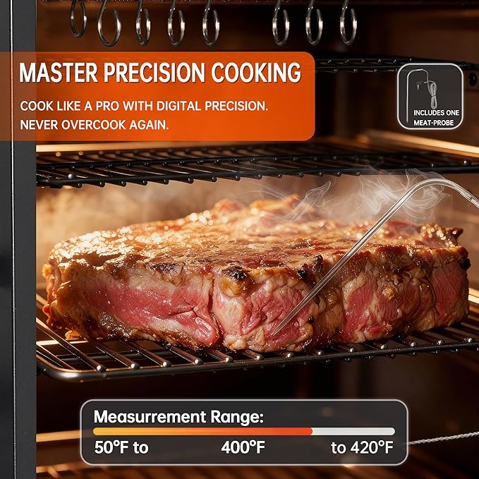 Electric Smoker with Cover & Meat Probe, Vertical 4-Rack Pellet BBQ Smoker Grill, 616 sq in Cooking Space, Digital LED Control for Outdoor Smoking Ribs, Brisket, Chicken & Sausage