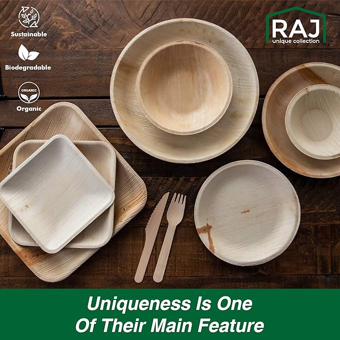 Raj Disposable Palm Leaf Bulk Bowls (400 Count, 4" Square Bowls) Strong Bowl Like Bamboo Party Bowl - Decorative Compostable Tableware for Lunch, Dinner, Birthday, Outdoor, BBQ, Picnic.