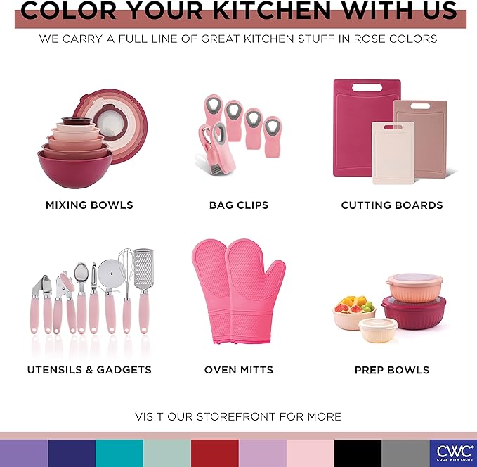 COOK WITH COLOR Nesting Bowls with Measuring Cups Colander and Sifter Set - Includes Mixing Bowls, Colander, Sifter and Measuring Cups, Rose, 8 Pc Bowl