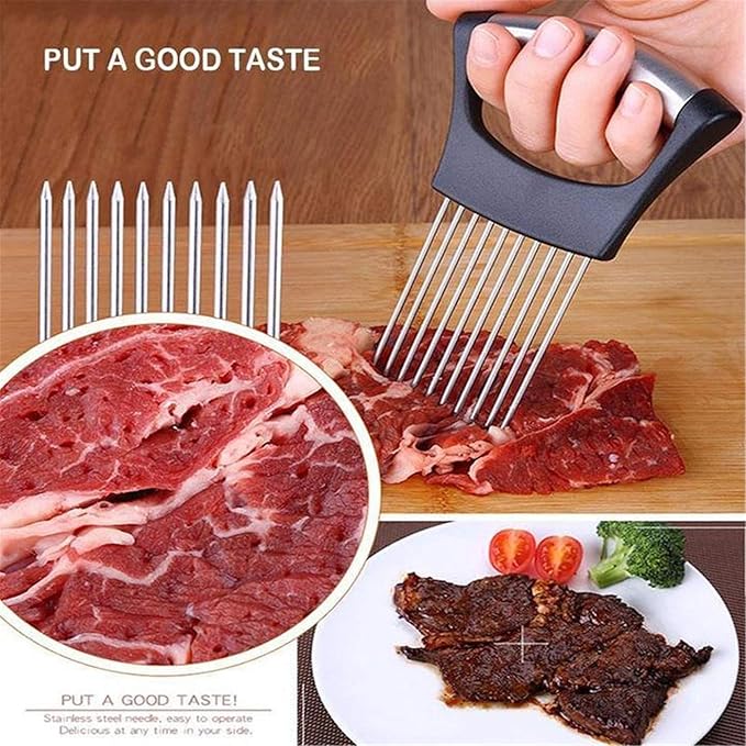 2Pack Onion Slicer Meat Slicer, Food Slice Assistant Onion Holder Slicer, Kitchen Gadgets - Stainless Steel Vegetable Holder Cutting Kitchen Gadget Tomato Peeler