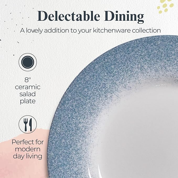 Portmeirion Potter's Mist Dinner Plate (Set of 4) - 8-Inch Stackable Earthenware Plates - Microwave & Dishwasher Safe, Handcrafted Dinnerware for Casual & Formal Table Settings (Blue Mist)