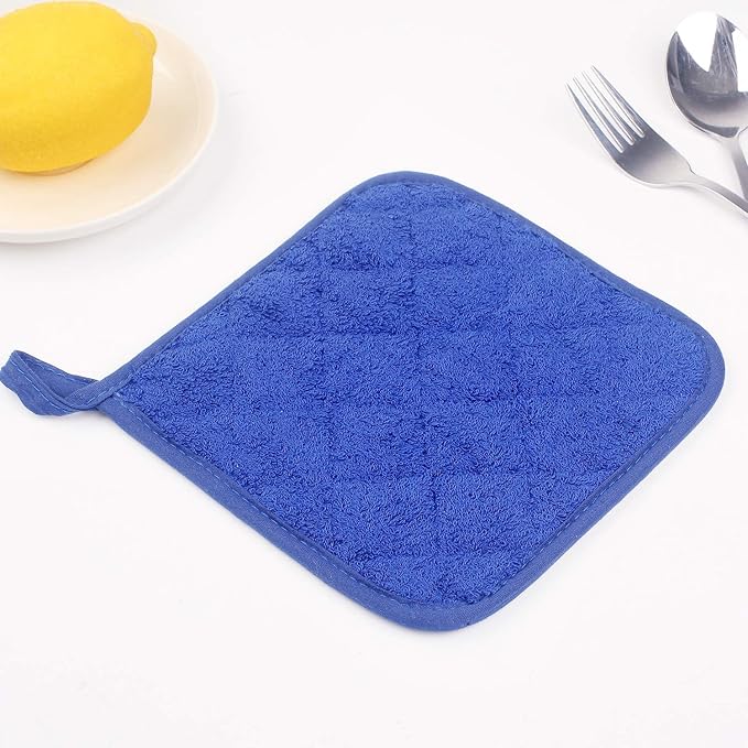 100% Cotton Kitchen Everyday Basic Terry Pot Holder Heat Resistant Coaster Potholder for Cooking and Baking Set of 5 Navy Blue