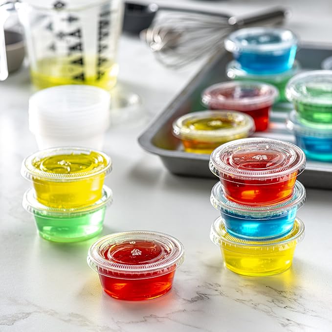 Pantry Value [3.25 oz. - 200 Count Clear Disposable Plastic Portion Cups with Lids - Small Plastic Condiment Containers for Sauce, Salad Dressings & Portion Control