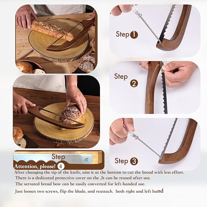 Bread Knife for Homemade Bread,Sourdough bread knife,15.7" Bread slicer for Homemade Bread, Baguettes and More Cuts Thin,Bow Design Easy to Cutting Even Slices