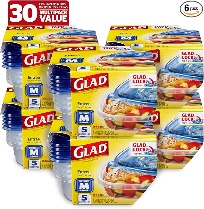 Glad Entrée Food Storage Containers, Medium Square (25 Oz) - 5 Count, Standard