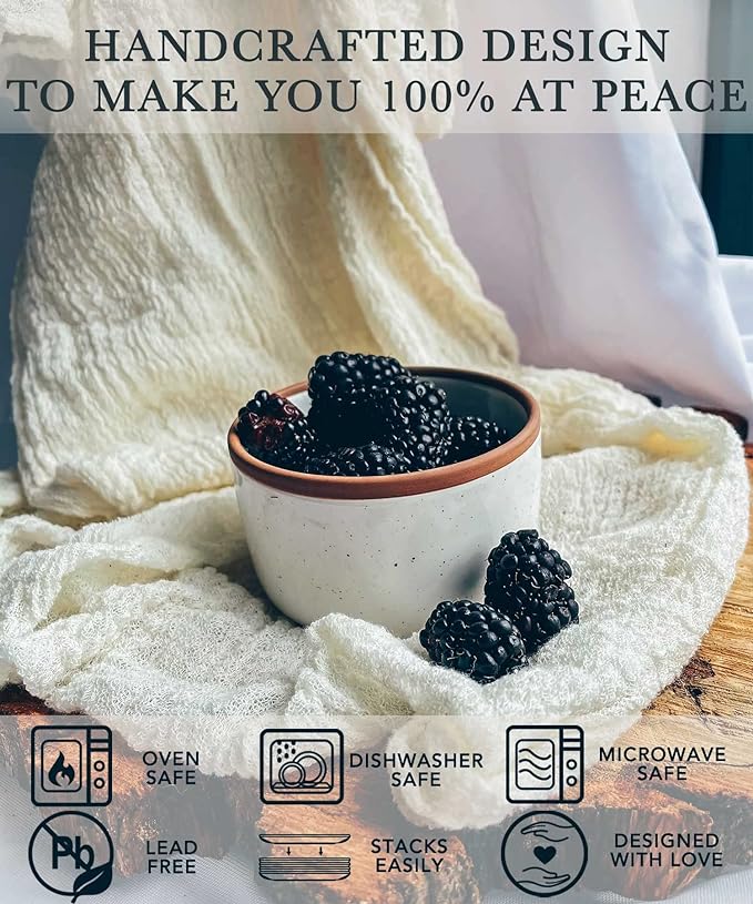Mora Ceramic Ramekins - 6oz, Set of 6 - Small Oven Safe Baking Dishes/Cups - For Personal Pudding, Creme Brulee, Souffle, Serving Dip, Custard, Ice Cream - Single Mini Bowls - Vanilla White