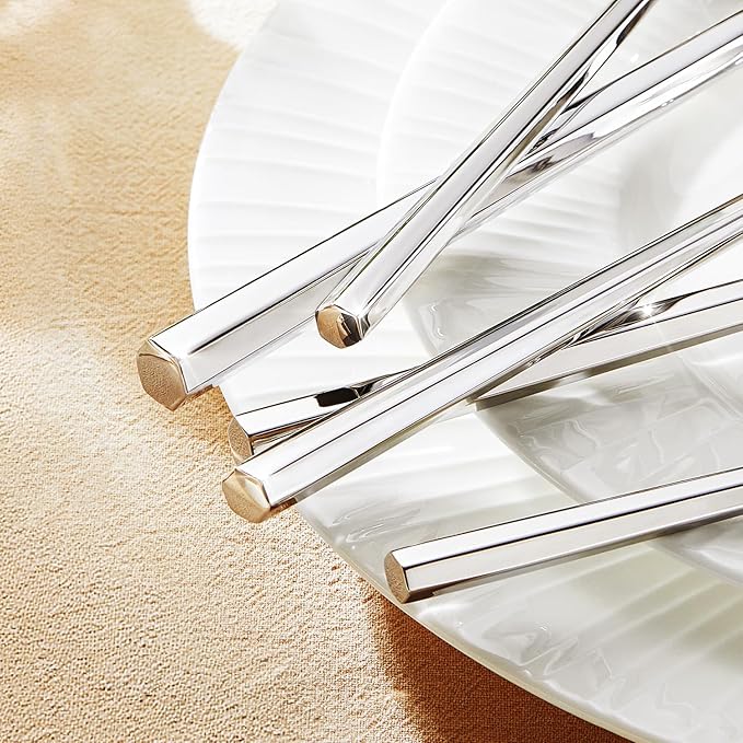 KINGSTONE 20-Piece Silverware Set, 18/10 Stainless Steel Flatware Cutlery Set with Hexagon Handle, for Hotel, Home, Party, Wedding Gift, Mirror Polish and Dishwasher Safe