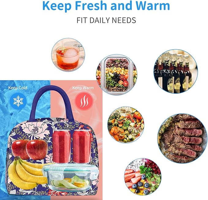 DALINDA Lunch Bag Lunch Box for Women Men Reusable Insulated Lunch Tote Bag,Leakproof Thermal Cooler Sack Food Handbags Case High Capacity for Travel Work Picnic Beach,Orchid3