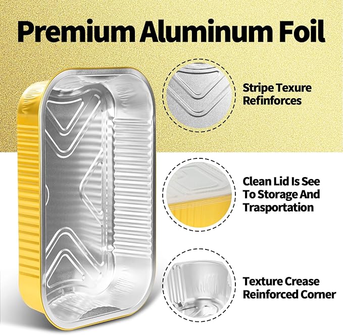 15 Pack 13"×9"×2.4" Gold Aluminum Foil Pans with Lids Heavy Duty, 9x13 Foil Food Containers with Lids, Disposable Tin Foil Pans for Baking, Meal Prep, Freezer, Heating and Takeout