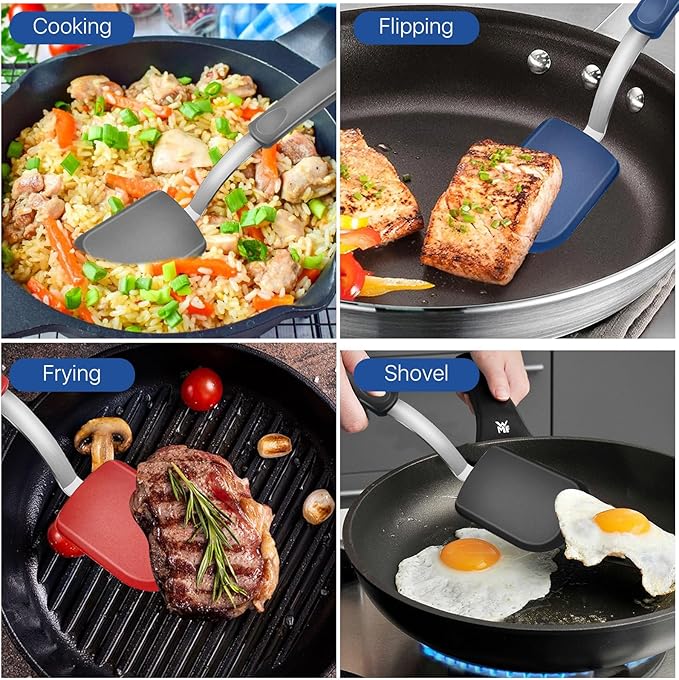 4 pcs Silicone Spatula, Heat Resistant Silicone Cookie Spatula Turner, No Scratch Flipper Baking Utensils, Small Spatulas Turner for Nonstick Cookware, Pancake (Gray, Blue, Black, Red)