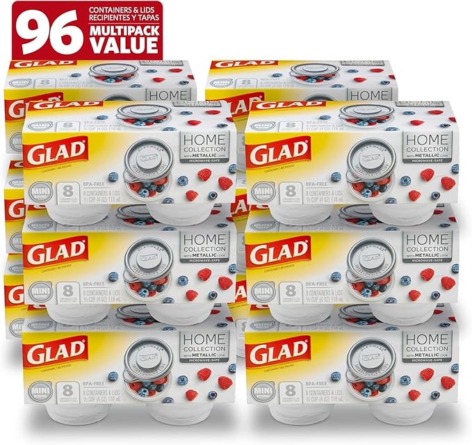Glad GladWare Home Mini Round Food Storage Containers - Small Meal Container Holds up to 4 Ounces of Food - Lock Tight Seal, 8 Count - 12 Pack