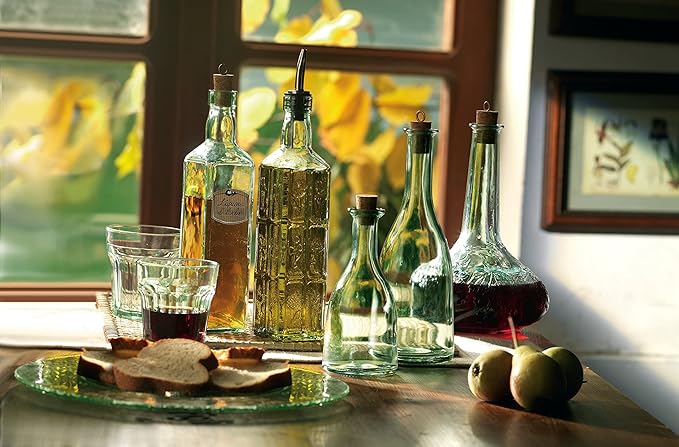 Bormioli Rocco Set Of 2 Country Home Fiesole Bottle, 24-ounce With All Natural Cork Lid, Blue-green Tinted Star Glass, Elegant And Floral Design Made In Italy.