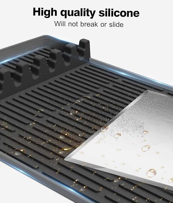 Silicone Griddle Tools Mat for Blackstone - Large Silicone Spatula Mat with Drip Pad - Griddle Mats BBQ Grill Accessories - Side Shelf Mats Grill Pad for Blackstone Griddles Accessories(Black)