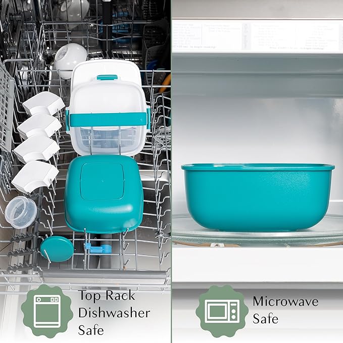 Goodful Stackable Lunch Box Container, Bento Style Food Storage with Removeable Compartments for Sandwich, Snacks, Toppings & Dressing, Leak-Proof and Made without BPA, 56-Ounce, Teal