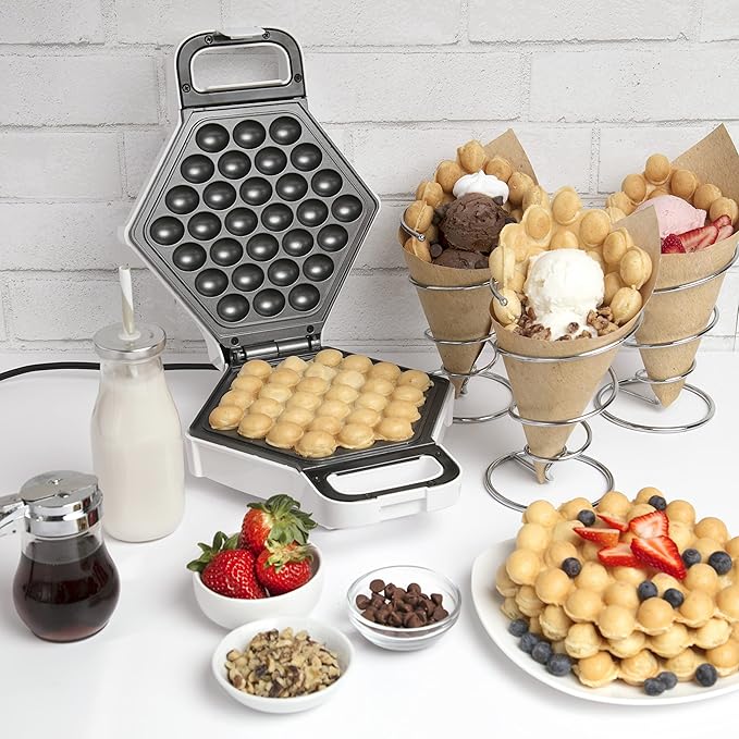 Bubble Waffle Maker- Electric Nonstick Hong Kong Egg Waffler Iron Griddle w Ready Indicator Light- Ready in under 5 Mins w Recipe Guide- Homemade DIY Ice Cream Cones- Special Breakfast, Dessert Gift