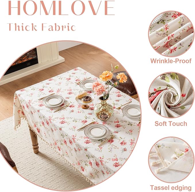 Rectangle Tablecloth Pastoral Style, Waterproof & Stain Resistant Table Cloth Wrinkle Free Table Cover for Dining/Kitchen/Patio, Washable Indoor & Outdoor Use, 55"X86" Red