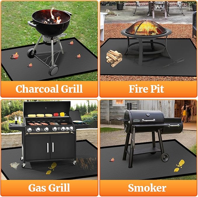 65 ×48 inches Under Grill Mats for Outdoor Grill/ Fireproof Fire Pit Mat Fireplace Mat, Double-Sided Fireproof Grill Pad, Oil-Proof Waterproof BBQ Mat Pads Protector for Deck Patio Smokers Gas Grills