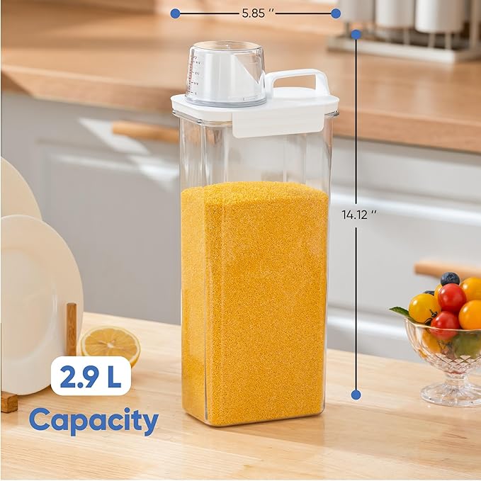 Chef's Path Airtight Food Storage Containers, Pack of 2 – 2.9L Cereal and Pasta Storage Organizer with Spout, Handle, & Measuring Cup Lid – Kitchen & Pantry Organizer for Food & Baking Supplies