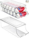 Puricon 2 Pack Soda Can Organizer Dispenser for Refrigerator, Plastic Canned Food Pop Beverage Container Holder Storage Bin with Lid for Freezer Rack Pantry Cabinet Cupboard Kitchen -Skinny