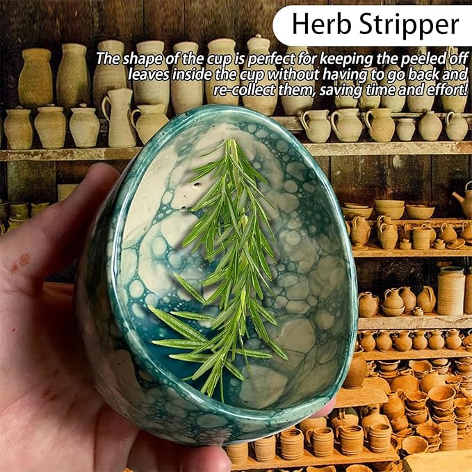 Pottery Herb Stripper, Herb Stripper Bowl Ceramic,Pottery Herbal Stripper, Handmade Pottery Different Round Hole Sizes for Peeling off the Leafy Assembly (B)