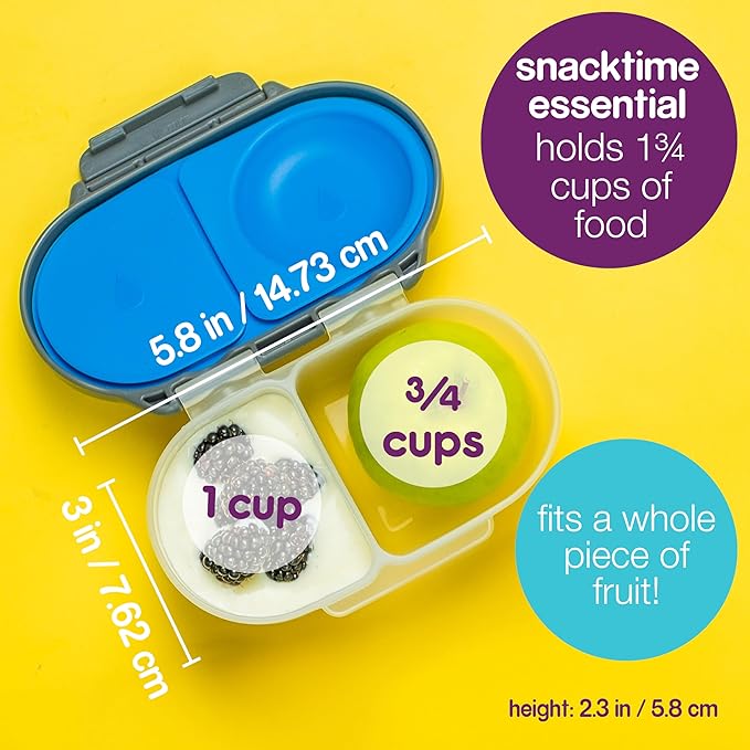 b.box Snack Box for Kids & Toddlers: 2 Compartment Snack Containers, Mini Bento Box, Lunch Box. Leak Proof, BPA free, Dishwasher safe. School Supplies. Ages 4 months+ (Strawberry Shake, 12oz capacity)