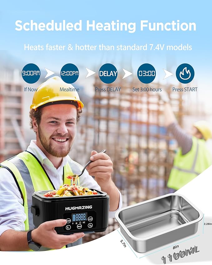 Cordless Electric Lunch Box – Rechargeable Self-Heating Food Warmer with 1100ML SS Container, Battery-Powered Heated Lunch Box, Perfect for Travel, Office Meals for Adults, Men & Women