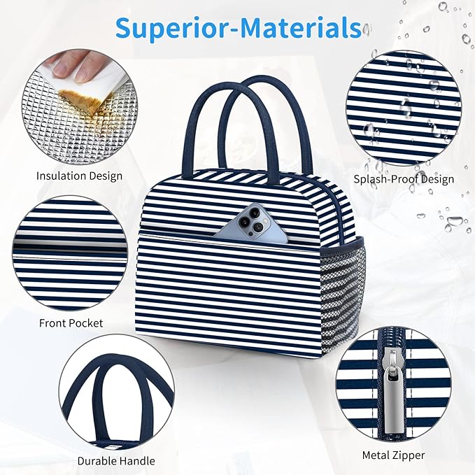 DALINDA Lunch Bag Women, Lunch Box for Women Men Reusable Insulated Lunch Tote Bag, Handbags Case High Capacity for Travel Work Picnic, Navy Blue2