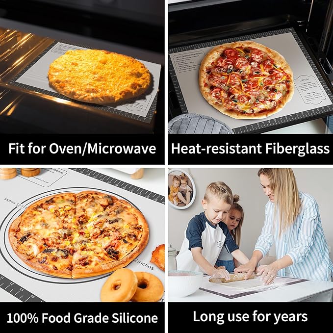 Silicone Baking Mat with Measurement, Non Stick Siliocne Pastrty Mat for Dough Rolling, Making Cookies, Macarons, Bread, Cake and Candy Reusable Fondant Mat Baking Supplies