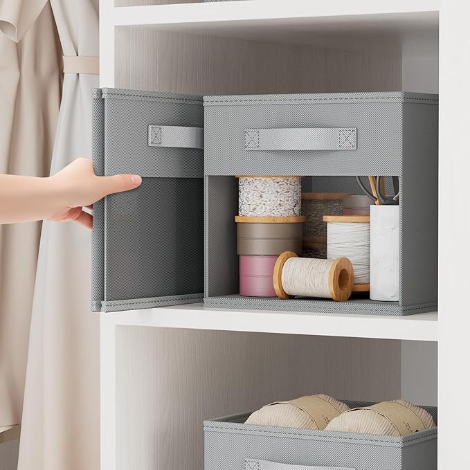 DIMJ Storage Cubes, Cube Oganizer Bin, 12 Pack Foldable Containers with Window, Closet Storage Bins with Handle, 12x 12 inch Storage Boxs for Clothes, Toys, Books (Grey)