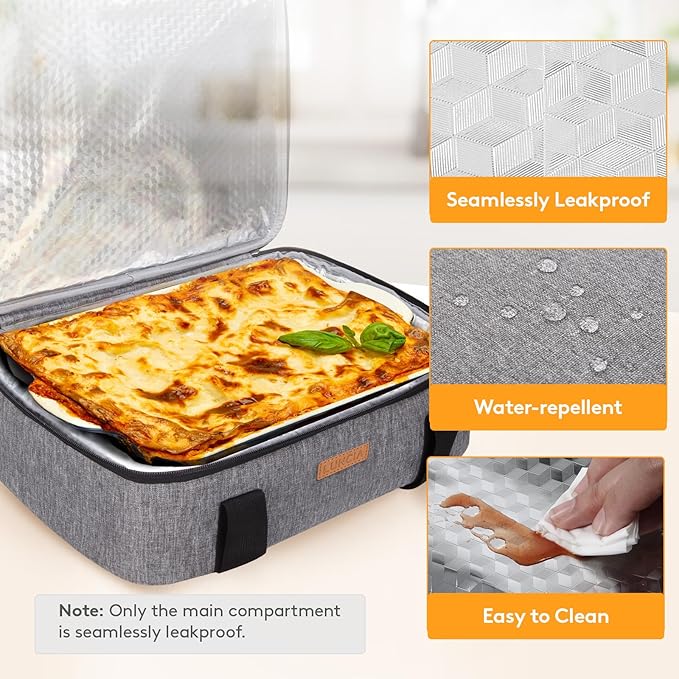 Lifewit Insulated Casserole Carrier for Hot or Cold Food, Lasagna Lugger Tote for Potluck Parties/Picnic/Cookouts, Fits 11"x15" Baking Dish, Grey