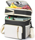 Lunch Box & Lunch Bag for Women Men, Large Insulated Adult Lunch Box Leakproof Lunchbox Cooler Bag for Work Picnic Beach,16L, Black & White