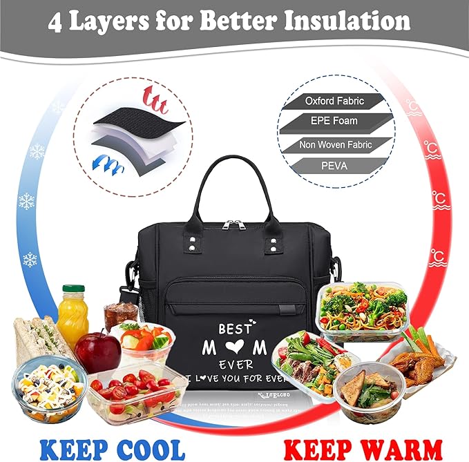 TuErCao Mom Lunch Bag Useful Unique Mother's Day & Birthday Gifts from Daughter Son Husband Insulated Personalized Lunch Box for Work