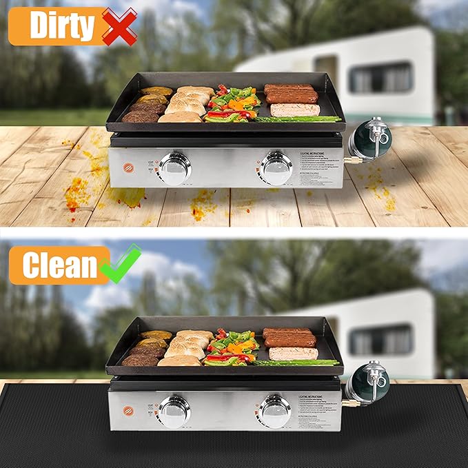 36x30in Heat Resistant Grill Mats for Outdoor Grill to Protect Your Prep Table and Outdoor Grill Table - Fire Proof & Water Proof & Oil Proof BBQ Mat - Black (1mm)