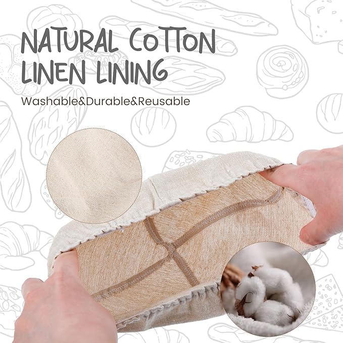 Round Bread Dough Proofing Rising Rattan Baskets(Set of 2, 9 inch) w/Liners for Home Sourdough Bread Bakers