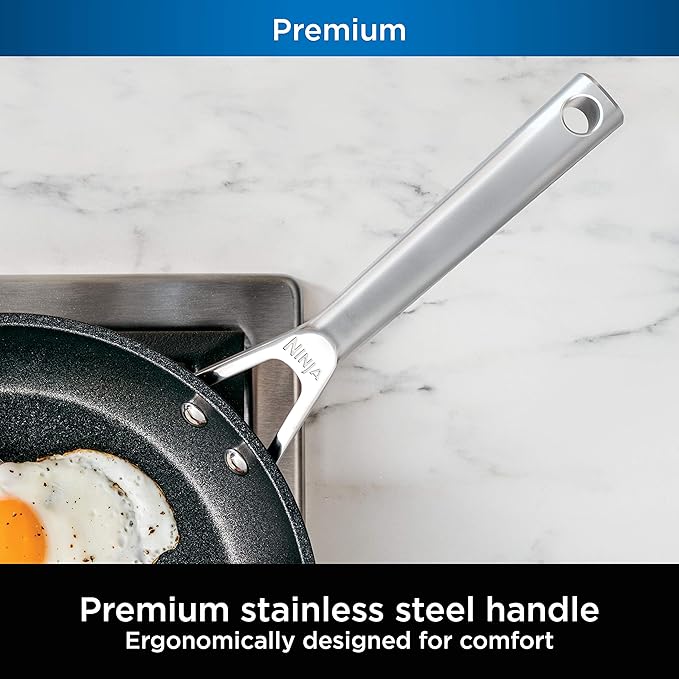 Ninja C30530 Foodi NeverStick Premium 12-Inch Round Grill Pan, Hard-Anodized, Nonstick, Durable & Oven Safe to 500°F, Slate Grey