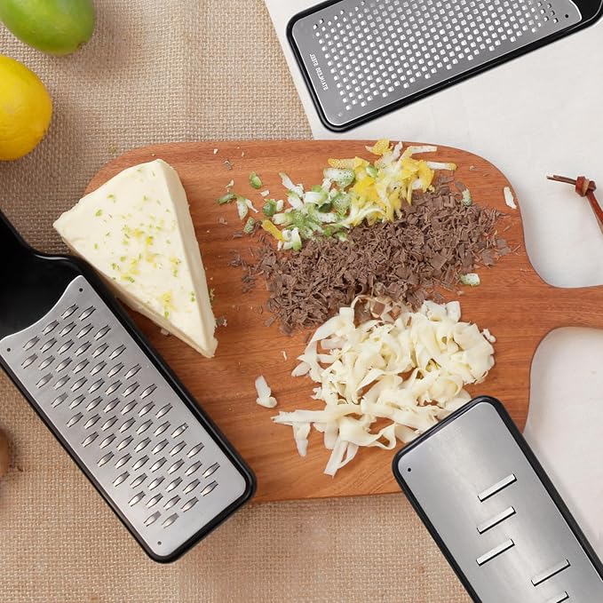 LHS Lemon Zester Grater Set of 3 - Cheese Grater Kitchen Tool for Parmesan Cheese, Ginger, Nutmeg, Chocolate, Vegetables, Stainless Steel Cheese Shredder（Fine & Ribbon & Coarse Blades）