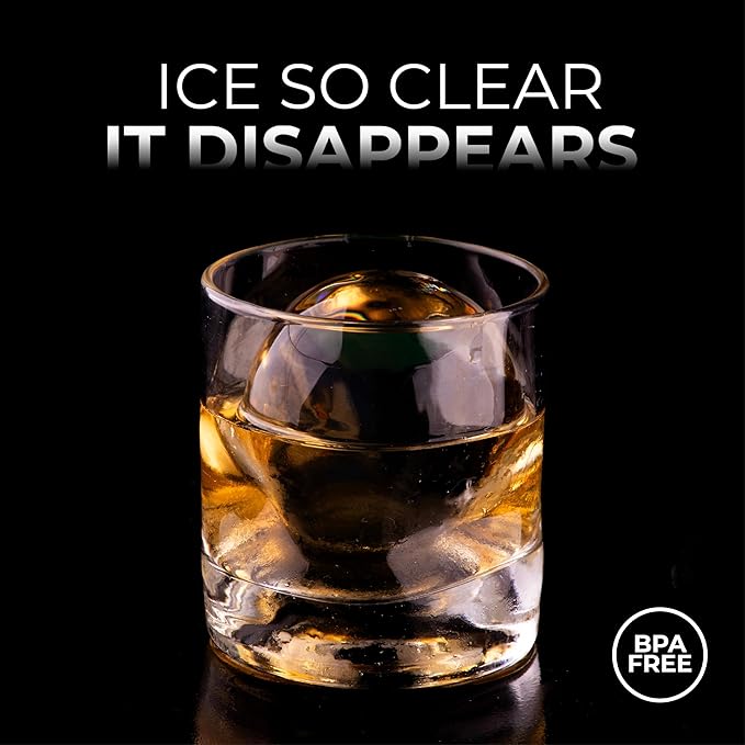 Crystal Clear Ice Sphere Ball Maker with Storage Bag - 4 Large Clear Ice Sphere Balls for Cocktails, Drinks & Whiskey - BPA-Free Silicone Sphere Ice Sphere Balls Mold