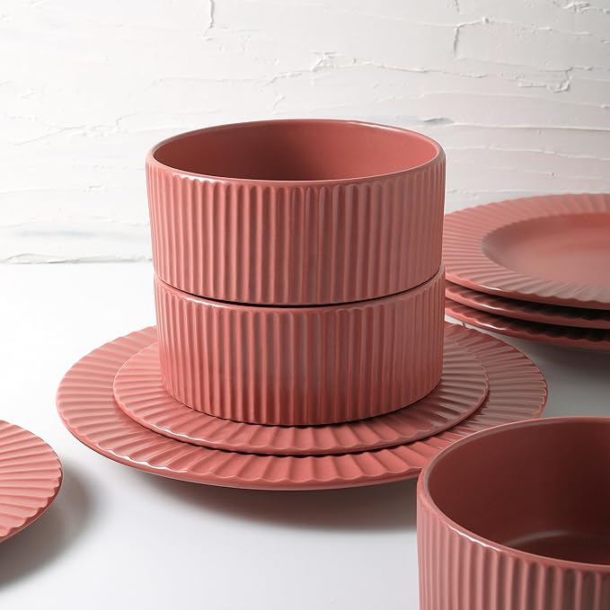 Christian Siriano Lusso 32-Piece Dinnerware Set Stoneware, Redwood