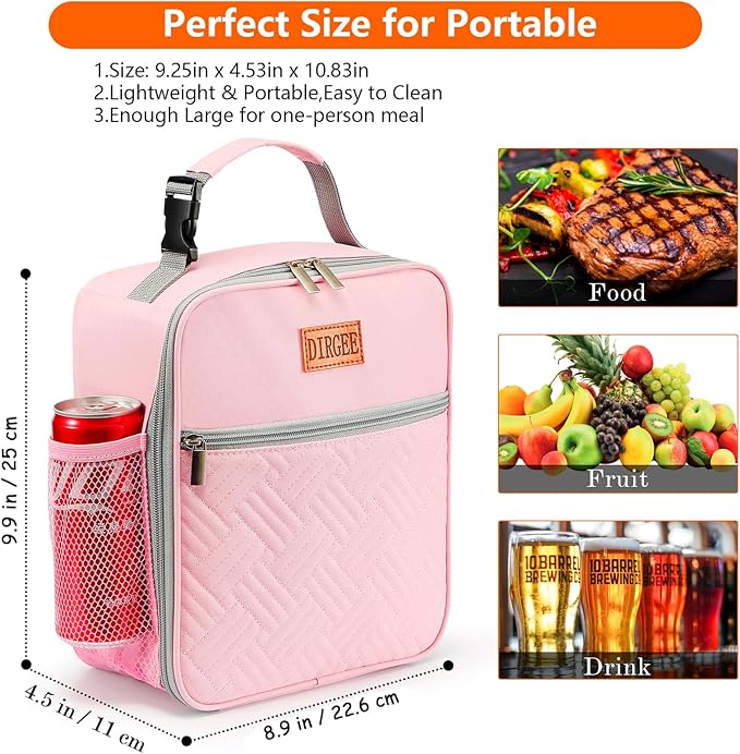 Lunch Bag for Women Insulated Lunch Bag For Men Adults Small Lunch Bag for Office Work - Leakproof Freezable Cooler Bag Reusable Portable Lunch Box (Pink)