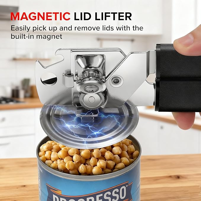 Can Opener Manual, MARSWELL Comfy Grip Can Opener Hand Held with Magnetic Lifter, Smooth Cutting Sharp Blade, Manual CanOpener for Seniors with Easy Turn Knob, Black