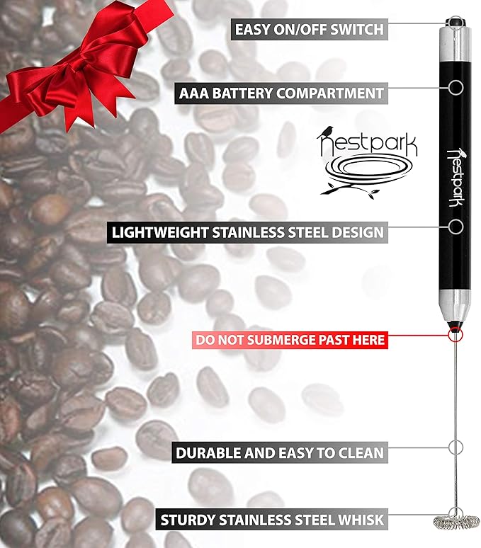 Nestpark Portable Drink Mixer Small Handheld Electric Stick Blender - Cordless and Battery Operated Bulletproof Keto Coffee Blender