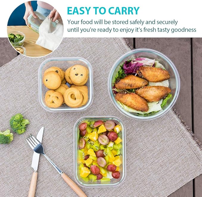 Glass Food Storage Containers with Lids, [24 Piece] Meal Prep Containers, Airtight Glass Bento Boxes, BPA Free & Leak Proof (12 lids & 12 Containers)-Grey