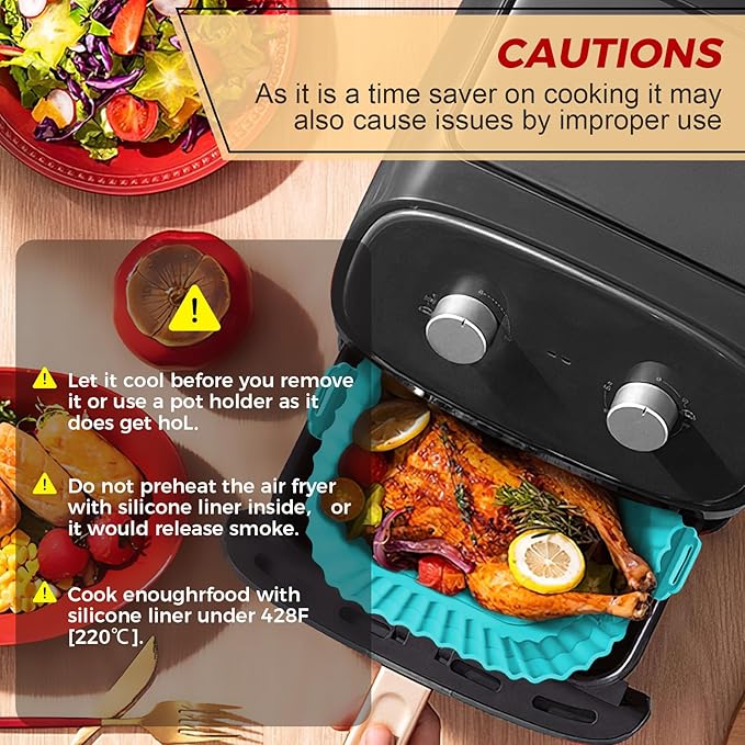 Buauty 3 Pack Air Fryer Silicone Liners 8inch, Reusable Food Grade Silicone Airfryer Liners, Baking Basket Accessories, Replacement of Flammable Disposable Parchment Paper